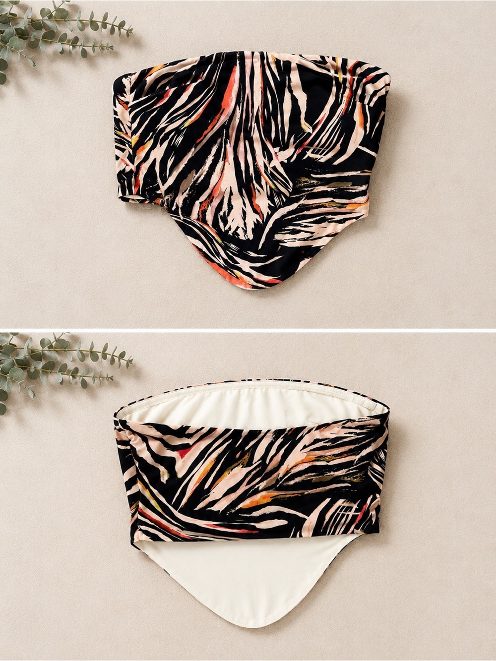 Tiger Mist Black Multicolor Abstract Strapless Crop Top